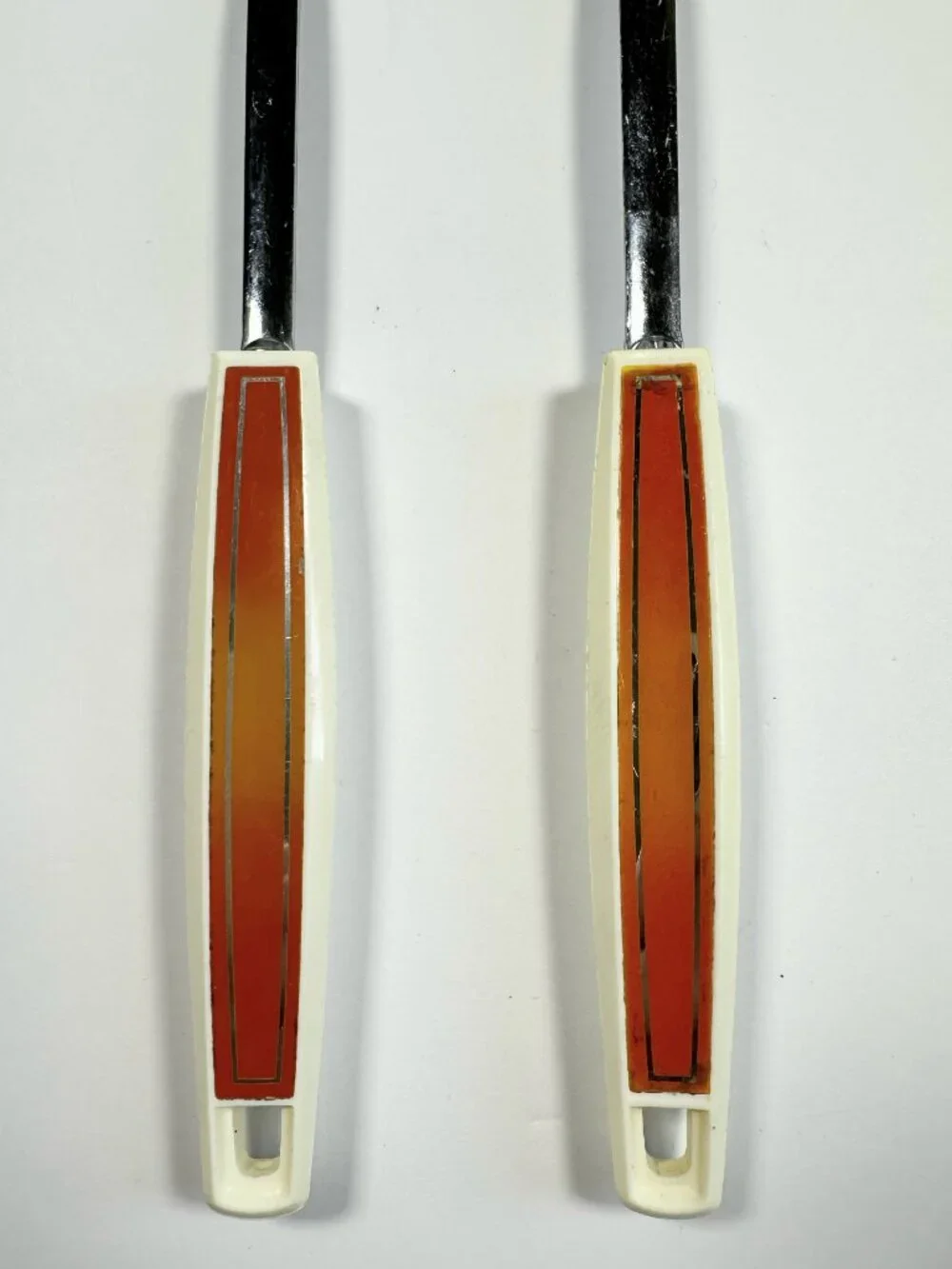 EKCO Chromium Plated Utensil Set Of Two Fork &‎ Slotted Spoon Orange Handles